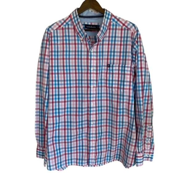 Tackle & Tides Blue, Pink and White Plaid Button Down - XXL - Picture 1 of 5